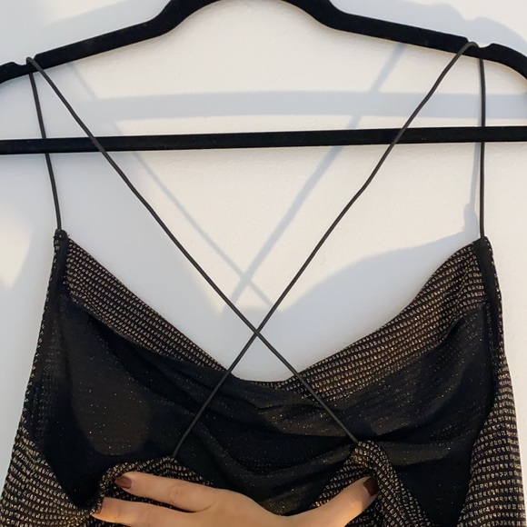 Gold and black cowl neck tank with open back - Picture 4 of 5